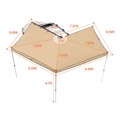 Vehicle Awning 270 Degree, 8.2' Height Retractable Car Side Awning, Pu3000Mm UV50+ Car Awning with Waterproof Storage Bag, Suitable for Truck, SUV, Van, Campers
