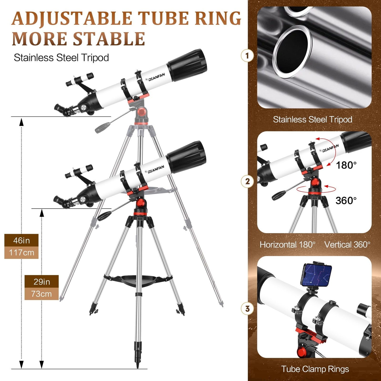Dianfan Telescope,90Mm Aperture 800Mm Telescopes for Adults Astronomy,Port