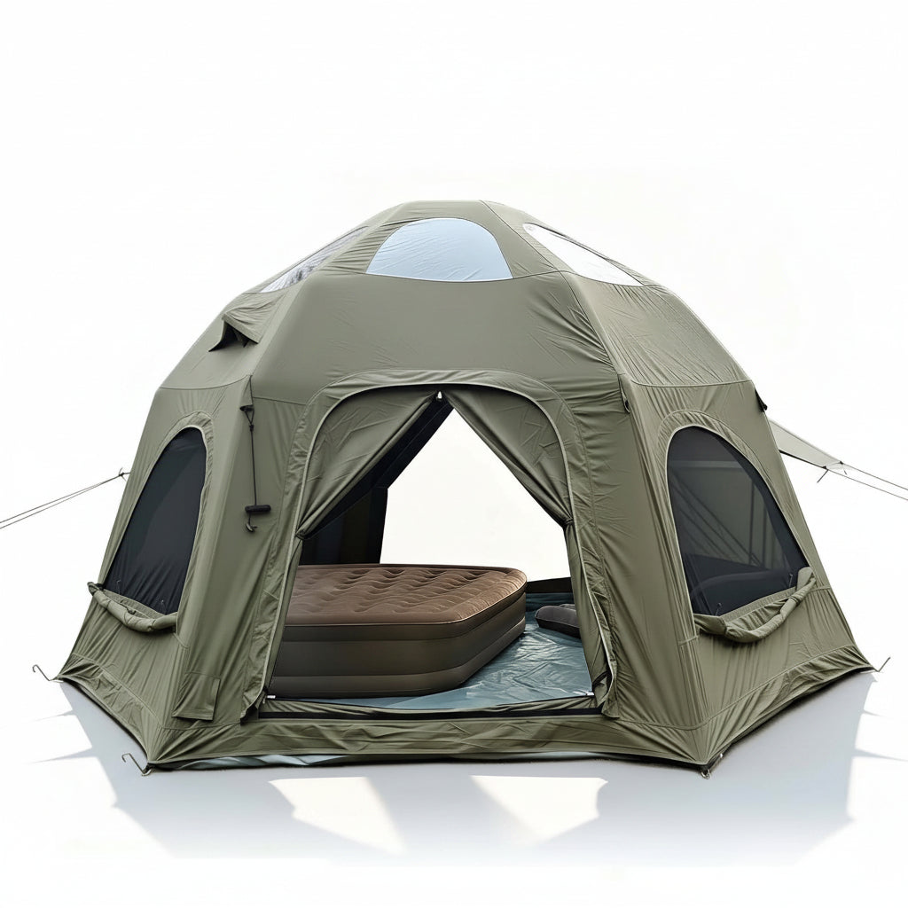 Inflatable Camping Tents 8-10 Person,129 Square Feets Large Inflatable Camping Tent with Stove Jack,Blow up Tent with Mesh Windows & Pump