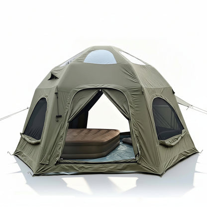 Inflatable Camping Tents 8-10 Person,129 Square Feets Large Inflatable Camping Tent with Stove Jack,Blow up Tent with Mesh Windows & Pump