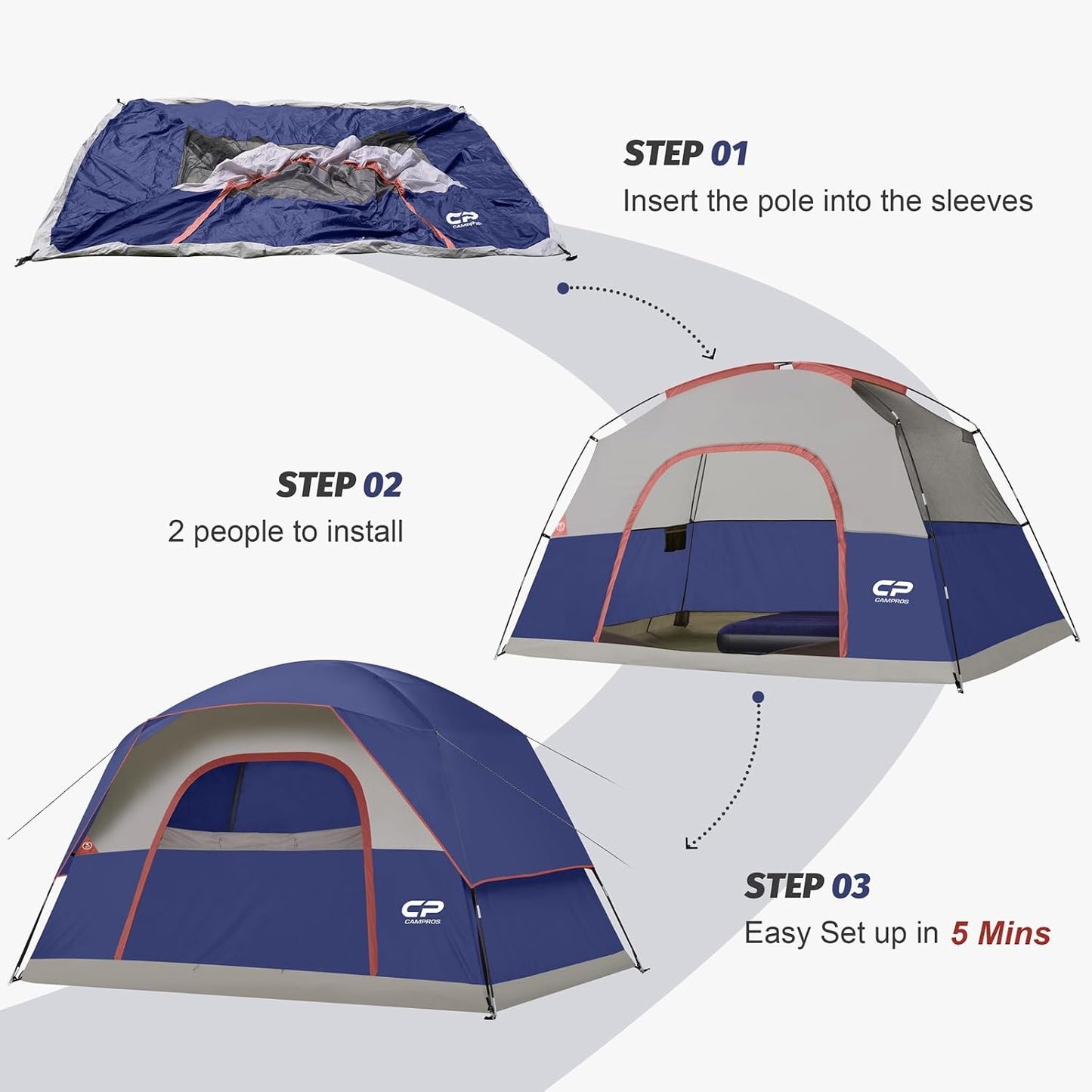 Tents for Camping 2/4/6 Person, Waterproof Windproof Dome Tent
