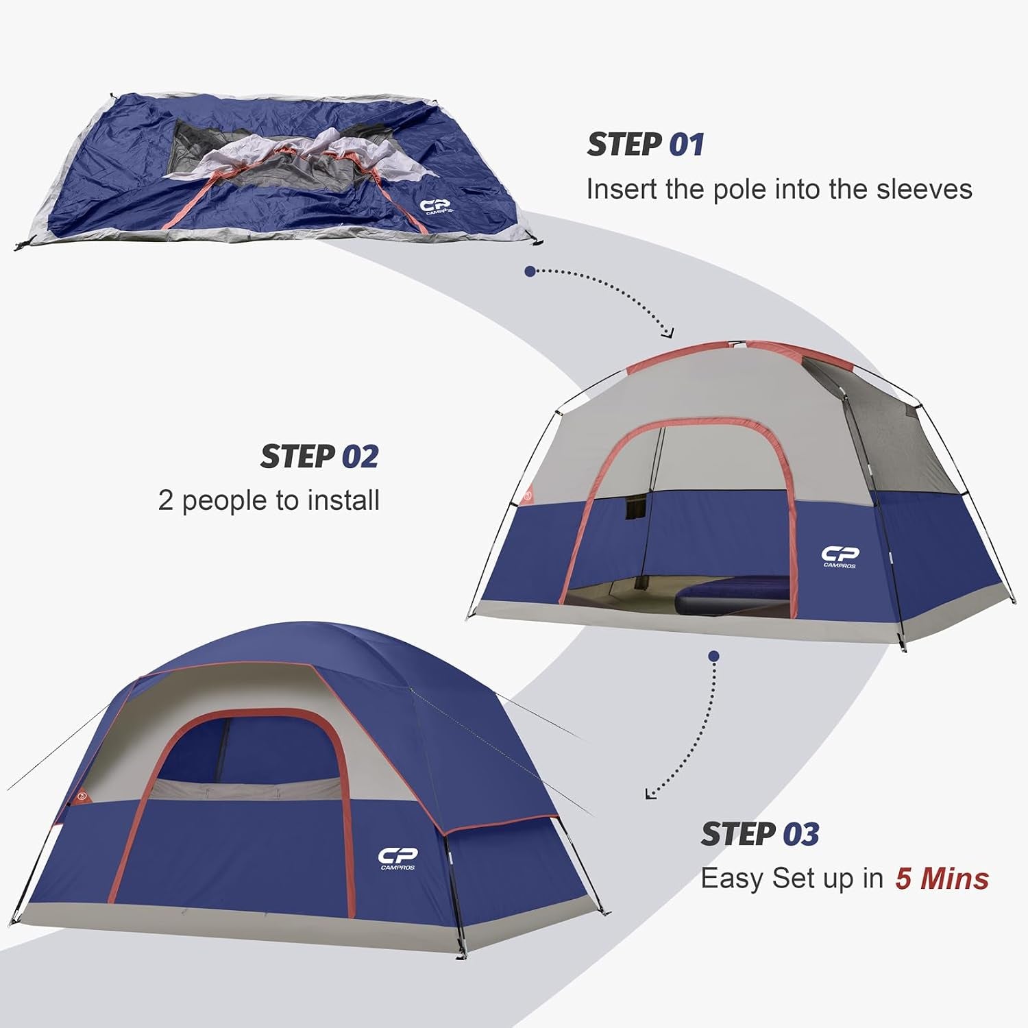 Tents for Camping 2/4/6 Person, Waterproof Windproof Dome Tent