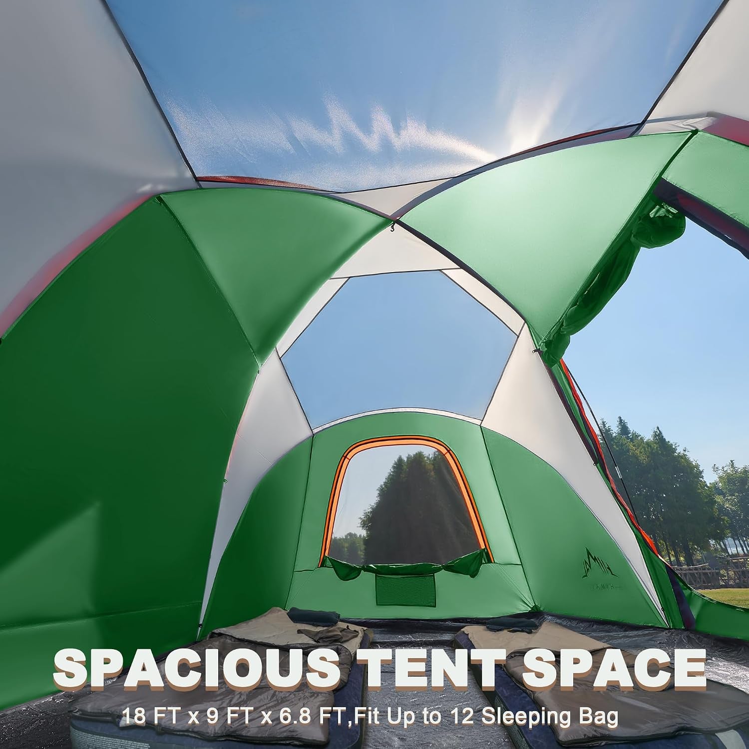 Tents for Camping, Waterproof 10 Person Family Tent with Double Layer & 4 Large Mesh Windows, Weather Resistant Easy Setup 2 Room Big Tent for Music Festival, Parties, 18 X 9 X 6.8Ft