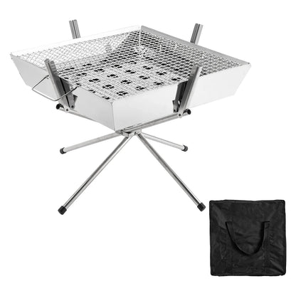 Goture 1pc Portable Stainless Steel Foldable BBQ Grill, 1-2 People Charcoal Stove for Camping Picnic & Outdoor