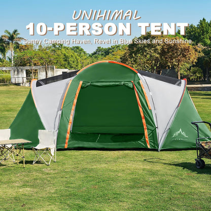 Tents for Camping, Waterproof 10 Person Family Tent with Double Layer & 4 Large Mesh Windows, Weather Resistant Easy Setup 2 Room Big Tent for Music Festival, Parties, 18 X 9 X 6.8Ft