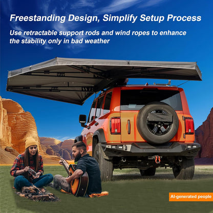 Naturnest 270 Car Awning Plus, Waterproof Windproof Uv-Resistant Retractable Awning with LED Light for Camper, 270 Degree Manual Retractable Side Awnings for Truck, SUV, Jeep, Van - Driver Side