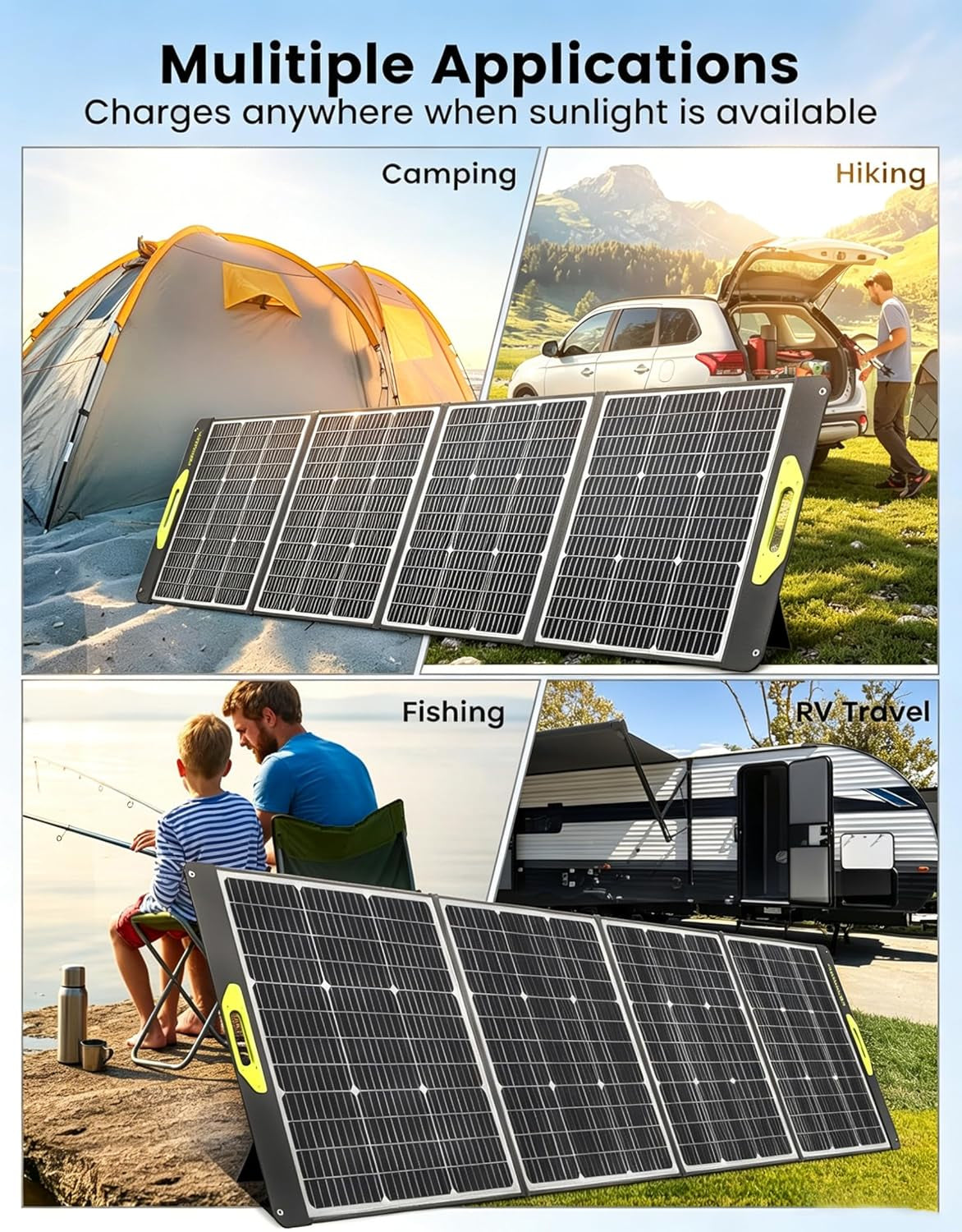 200 Watt Portable Solar Panel, 23.5% High Efficiency 200W Foldable Solar Panel Charger IP67 Waterproof Solar Panel Kit W/Dc XT60 MC4 Anderson Output for Home Farm Camping RV Power Station