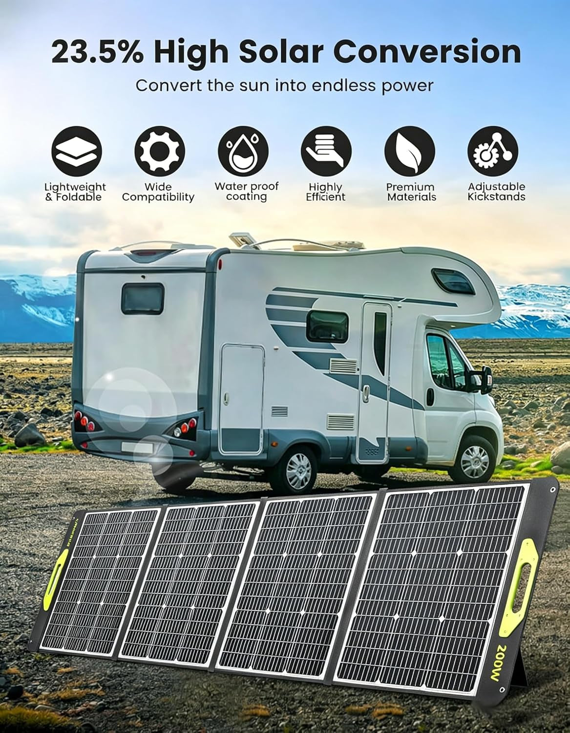 200 Watt Portable Solar Panel, 23.5% High Efficiency 200W Foldable Solar Panel Charger IP67 Waterproof Solar Panel Kit W/Dc XT60 MC4 Anderson Output for Home Farm Camping RV Power Station