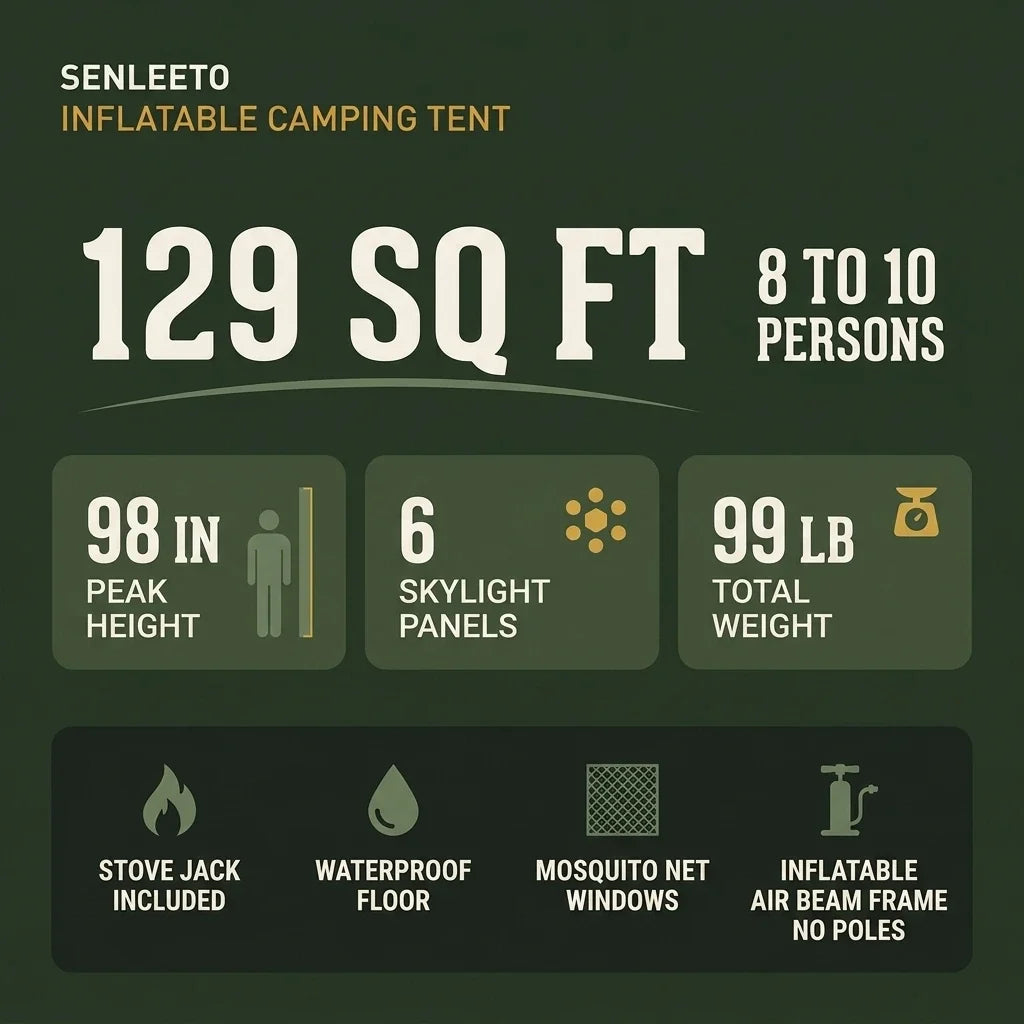 Inflatable Camping Tents 8-10 Person,129 Square Feets Large Inflatable Camping Tent with Stove Jack,Blow up Tent with Mesh Windows & Pump — Results & Stats