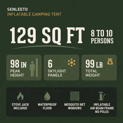 Inflatable Camping Tents 8-10 Person,129 Square Feets Large Inflatable Camping Tent with Stove Jack,Blow up Tent with Mesh Windows & Pump — Results & Stats