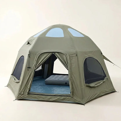 Inflatable Camping Tents 8-10 Person,129 Square Feets Large Inflatable Camping Tent with Stove Jack,Blow up Tent with Mesh Windows & Pump — Studio Shot