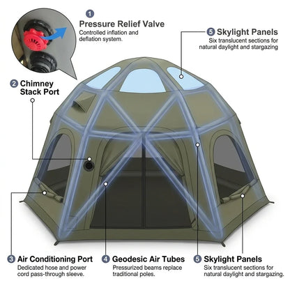 Inflatable Camping Tents 8-10 Person,129 Square Feets Large Inflatable Camping Tent with Stove Jack,Blow up Tent with Mesh Windows & Pump — How It Works