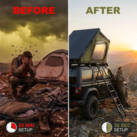 Rooftop Tent Built for 4-Season Adventures, Hard Shell Aluminum, Waterproof UV-Resistant, 30-Second Setup — Before & After