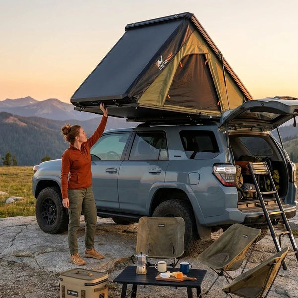 Rooftop Tent Built for 4-Season Adventures, Hard Shell Aluminum, Waterproof UV-Resistant, 30-Second Setup
